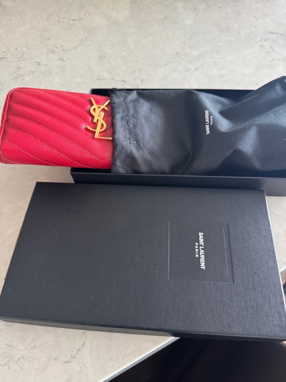 Saint Laurent Red Quilted Card Holder with Gold YSL Logo